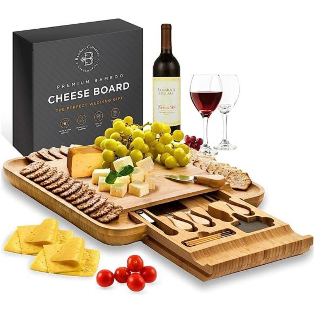 Cheese Board Gift Set - Bamboo Charcuterie Boards - Birthday Gifts for Women